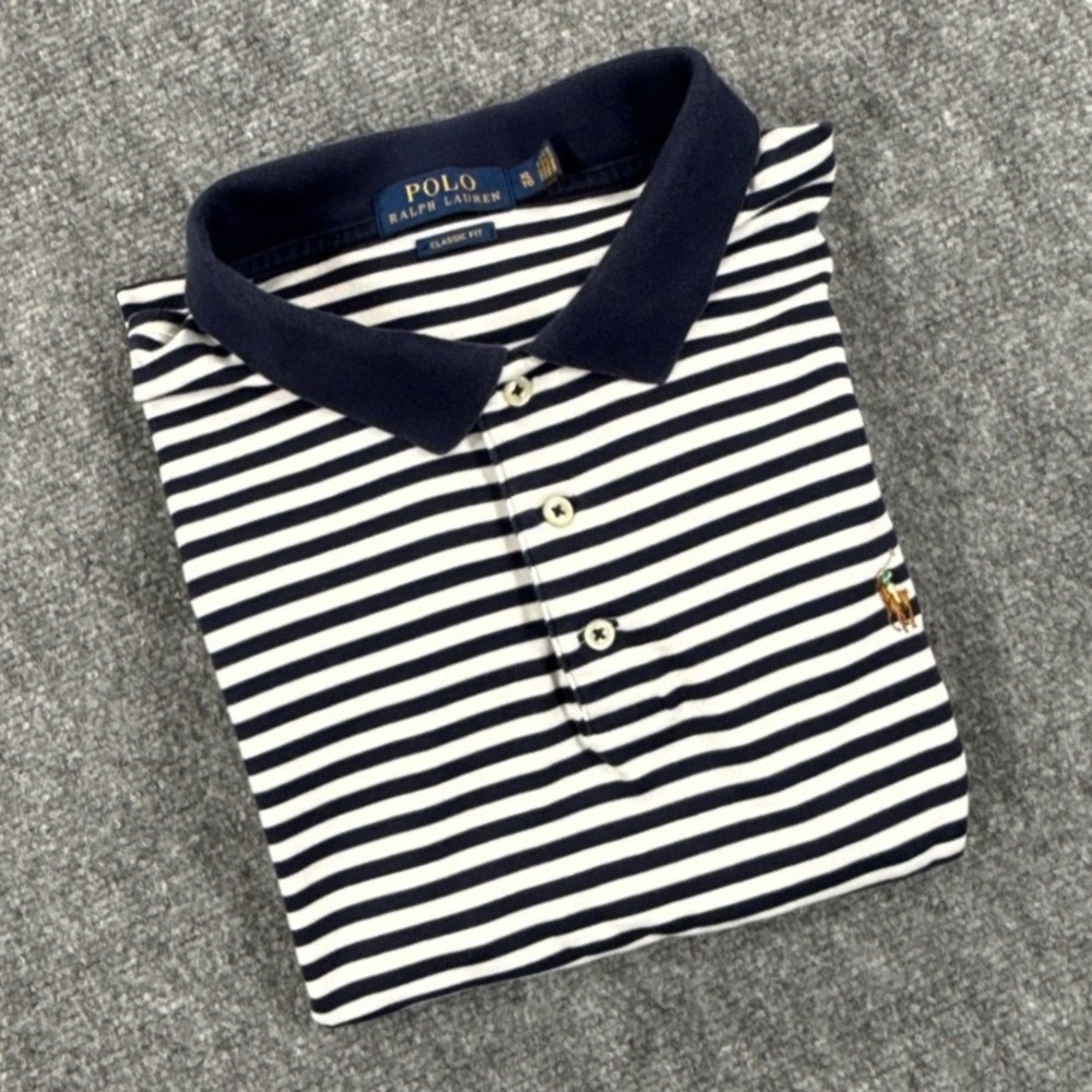 Polo Ralph Lauren Mens XL Classic Fit Striped Polo Shirt Navy White 710677679025